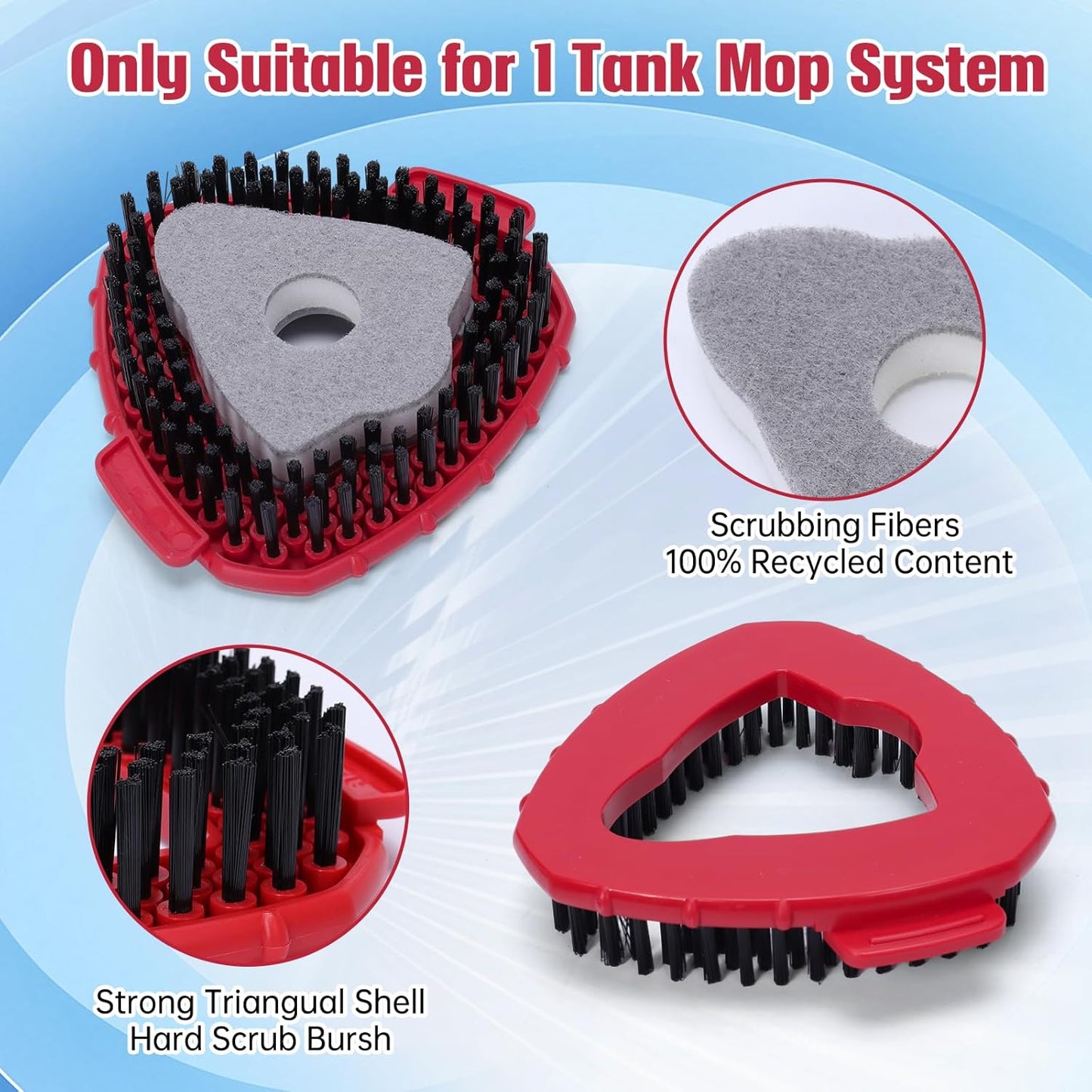 Spin Mop Scrub Brush Replacement (2 Pack +1 Base) for Ocedar RinseClean 2-Tank System – Stiff Bristles for Deep Grout & Tile Cleaning, Heavy Duty Bathroom & Kitchen Scrubber, Long-Lasting Gray Heads