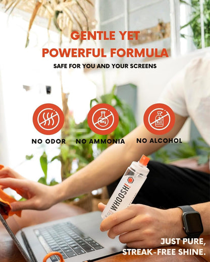 WHOOSH! Screen Shine Go - 1 fl oz Refillable Screen Cleaner Kit with Microfiber Cloth for MacBook, Phone, iPad & Eyeglasses - Powerful Streak-Free Cleaning - Pocket-Sized, TSA-Approved for Travel