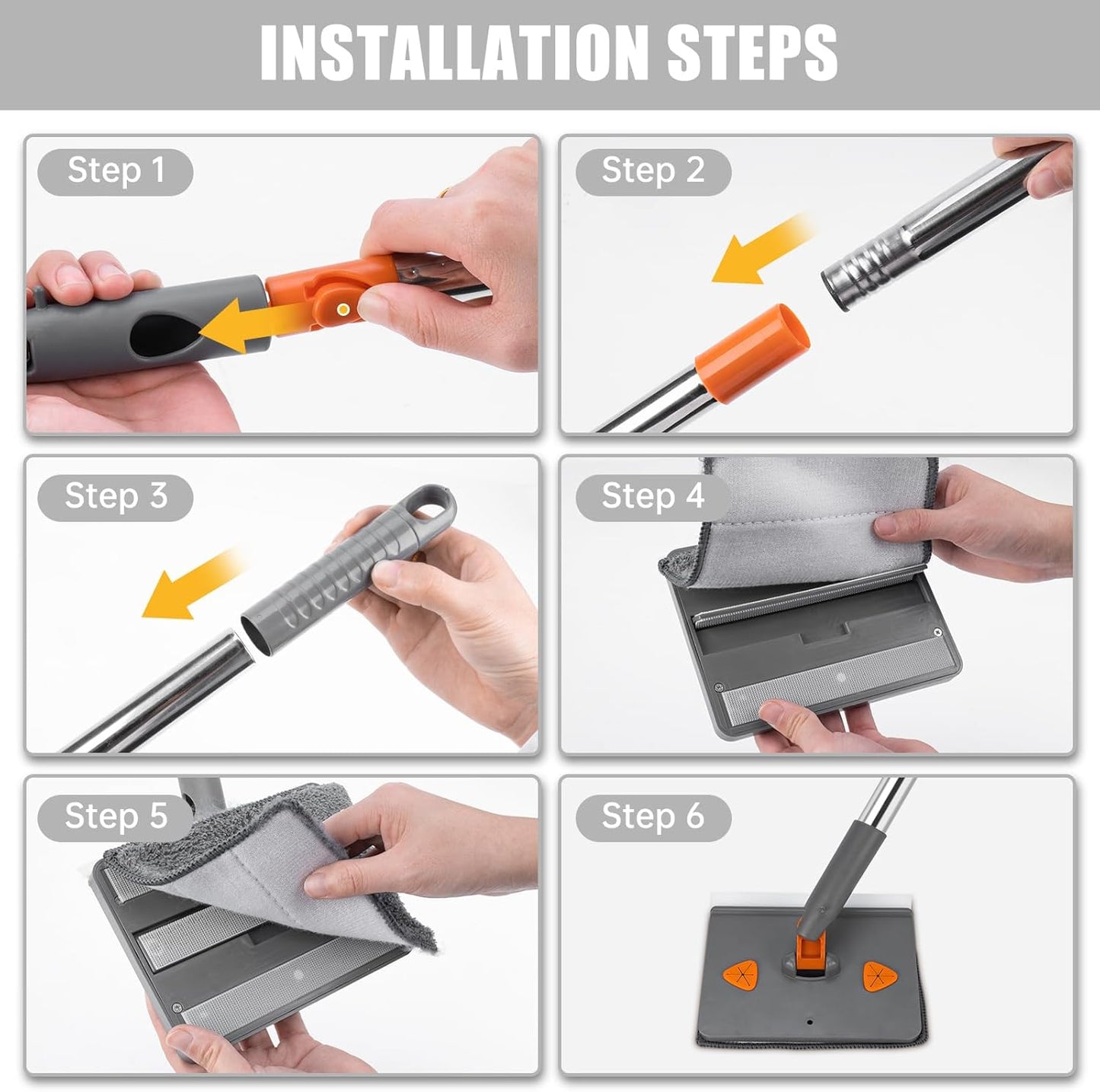 CALBEAU Baseboard Cleaner Tool with Handle, Folding Wall Mop with 86" Extension Pole, Swivel Wall Cleaner Mop with Squeegee, 8 Reusable Pads for Baseboard, Wall, Ceiling, Window, Floor, Furniture
