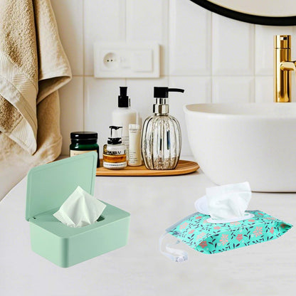 Wipe Dispenser White,Reusable Flushable Wipe Holder Set with 2Pcs Refillable Portable Wipe Bag for Baby Adult Bathroom,Wipe Container with Lids Keeps Wipes Fresh,Baby Shower New Mom Gifts