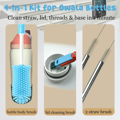 4 Pack Water Bottle Cleaning Kit Straw Cleaner Bottle Brush Cleaner for Owala FreeSip 24oz/32oz/40oz, Silicone Long Brush for Stanley, Sport Bottles, Water Bottles, Coffee Mugs
