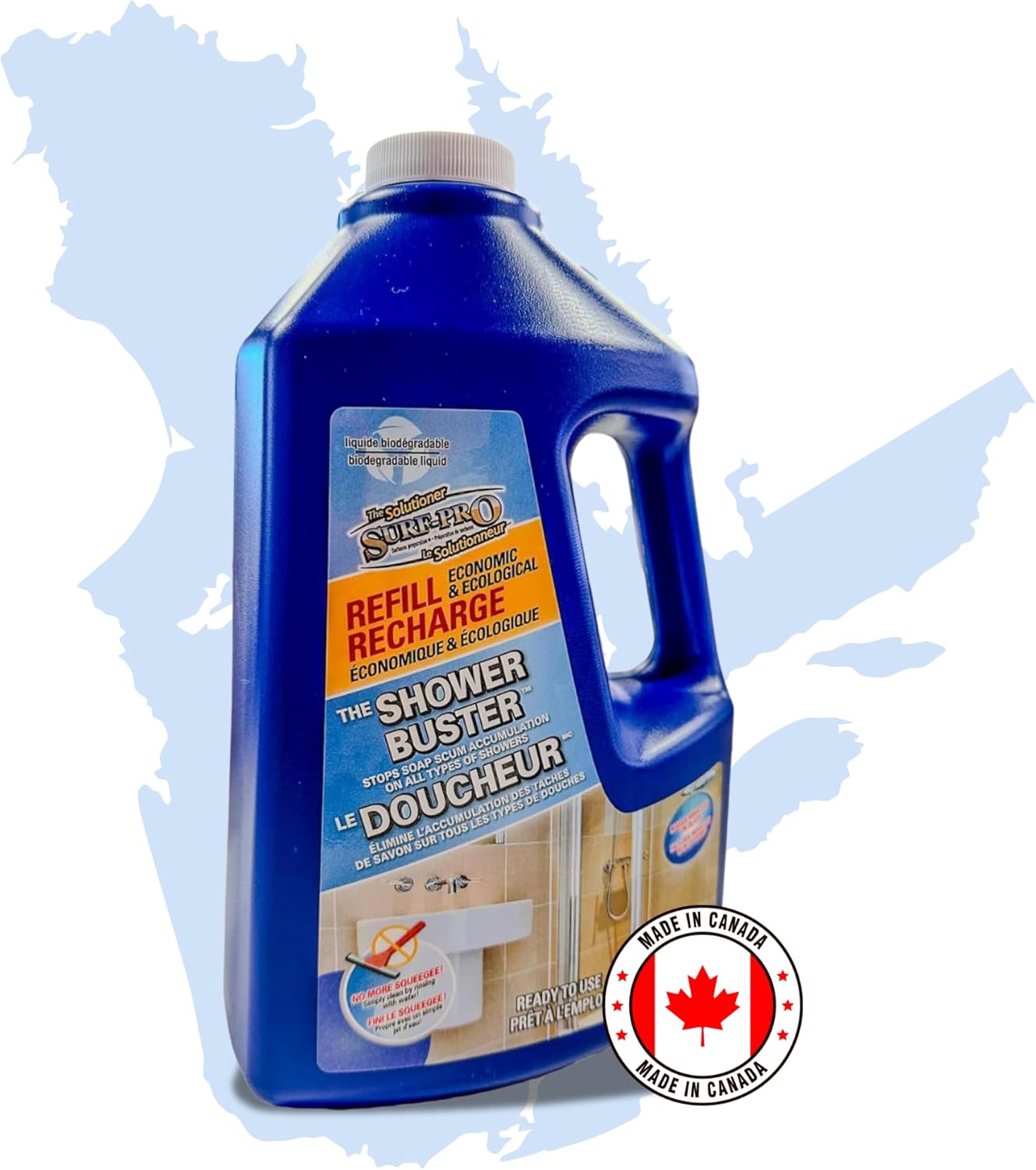 SURF PRO Shower Glass Door Cleaner – Shower Buster Spray for Soap Scum & Hard Water Stains – No Scrub Bathroom Cleaner for Glass, Tile, Chrome, Ceramic, RV and Septic Safe (500ml / 16.9oz)