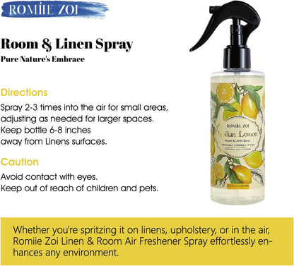ROMIIE ZOI Room Spray Lemon, Air Freshener Spray Made with Natural Plant Extract, Scented Room Spray for Home Fragrance Fabric Spray Freshener 8.5 FL OZ