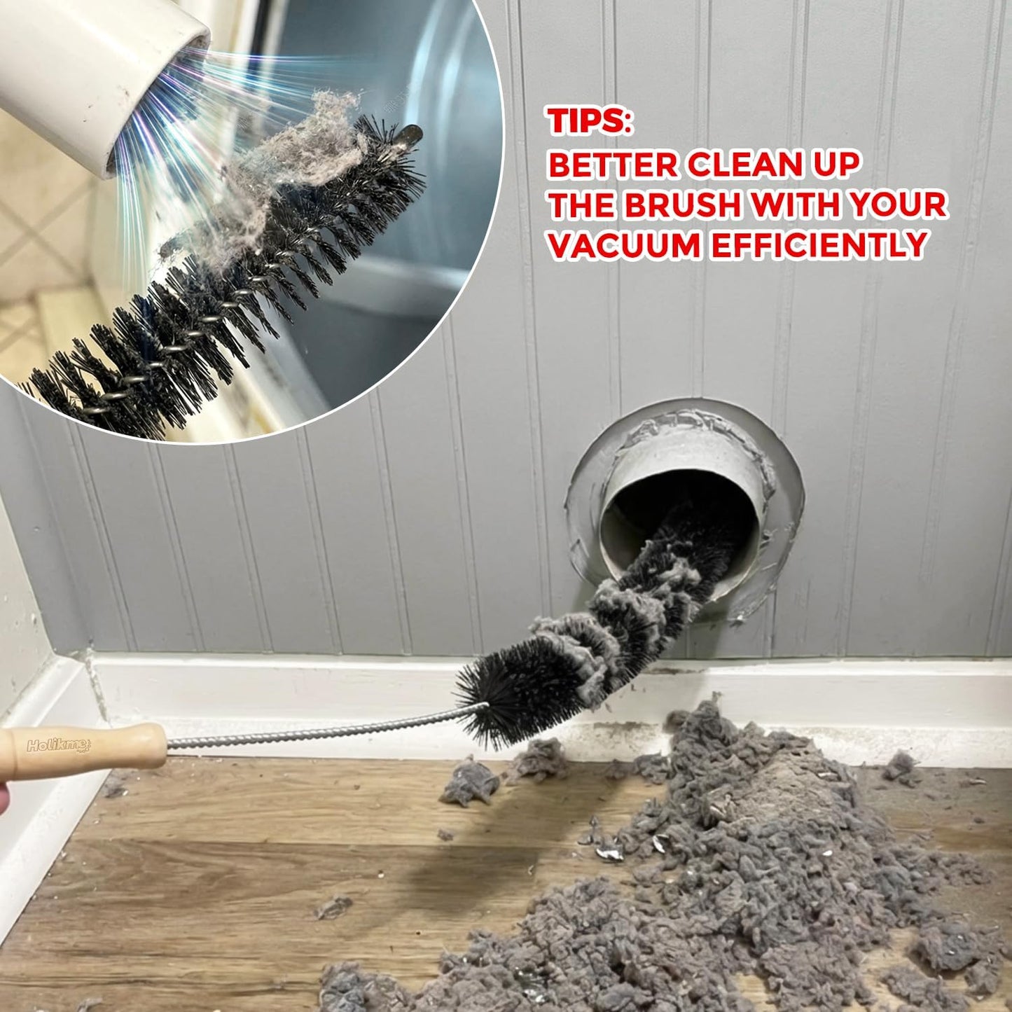 Holikme Dryer Vent Cleaner Kit 2 Pack - Household Cleaning Supplies,Long Flexible Refrigerator Coil Brush Radiator Brush,Dryer Lint Brush Home Essentials for Lint Trap Dust Vacuum Brush