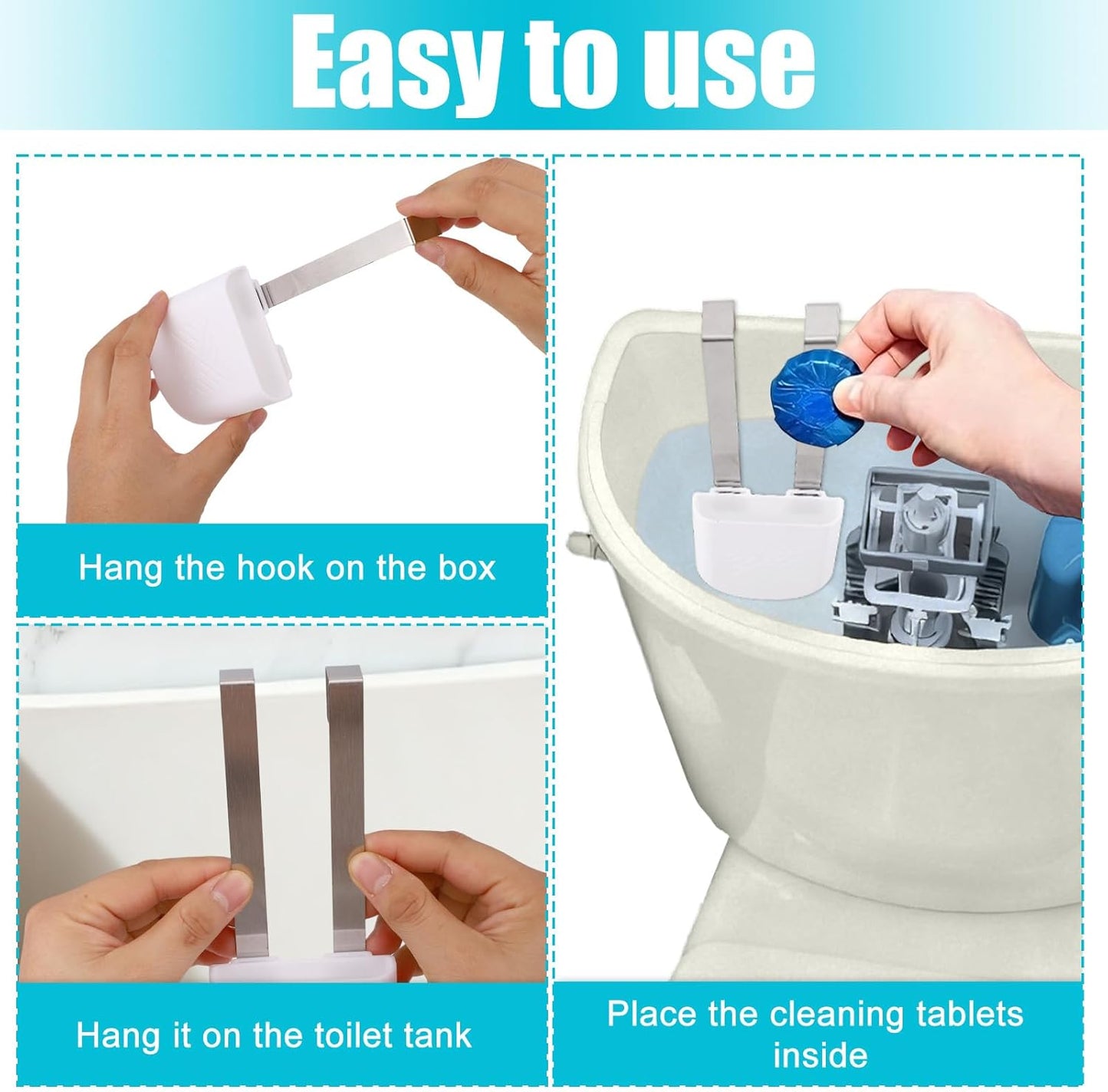 2pcs Toilet Tablet Holder, Plastic & Metal Hanging Bowl Cleaning Tablet Brackets Fits Most Standard Toilet Tablets Tanks Caddy Easy to Install (White)
