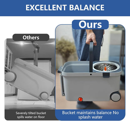 Spin Mop and Bucket with Wringer Set, Bucket with Handle & Wheels, Wiht 6 Microfiber Mop Heads and Brush for Cleaning, 360° Spinning with 60 Inch Extended Pole