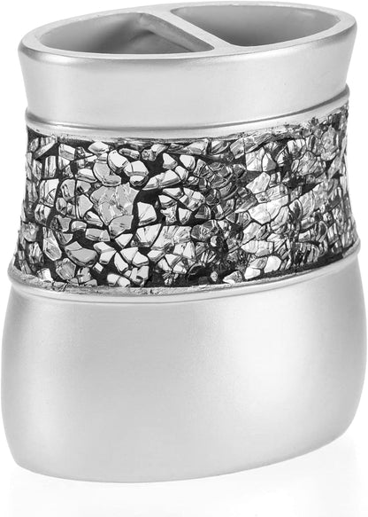 Creative Scents Crackled Glass Toilet Brush with Holder - Silver Toilet Bowl Cleaner Brush and Holder - Good Grip, Deep Cleaning, Decorative Design Compact Toilet Bowl Scrubber