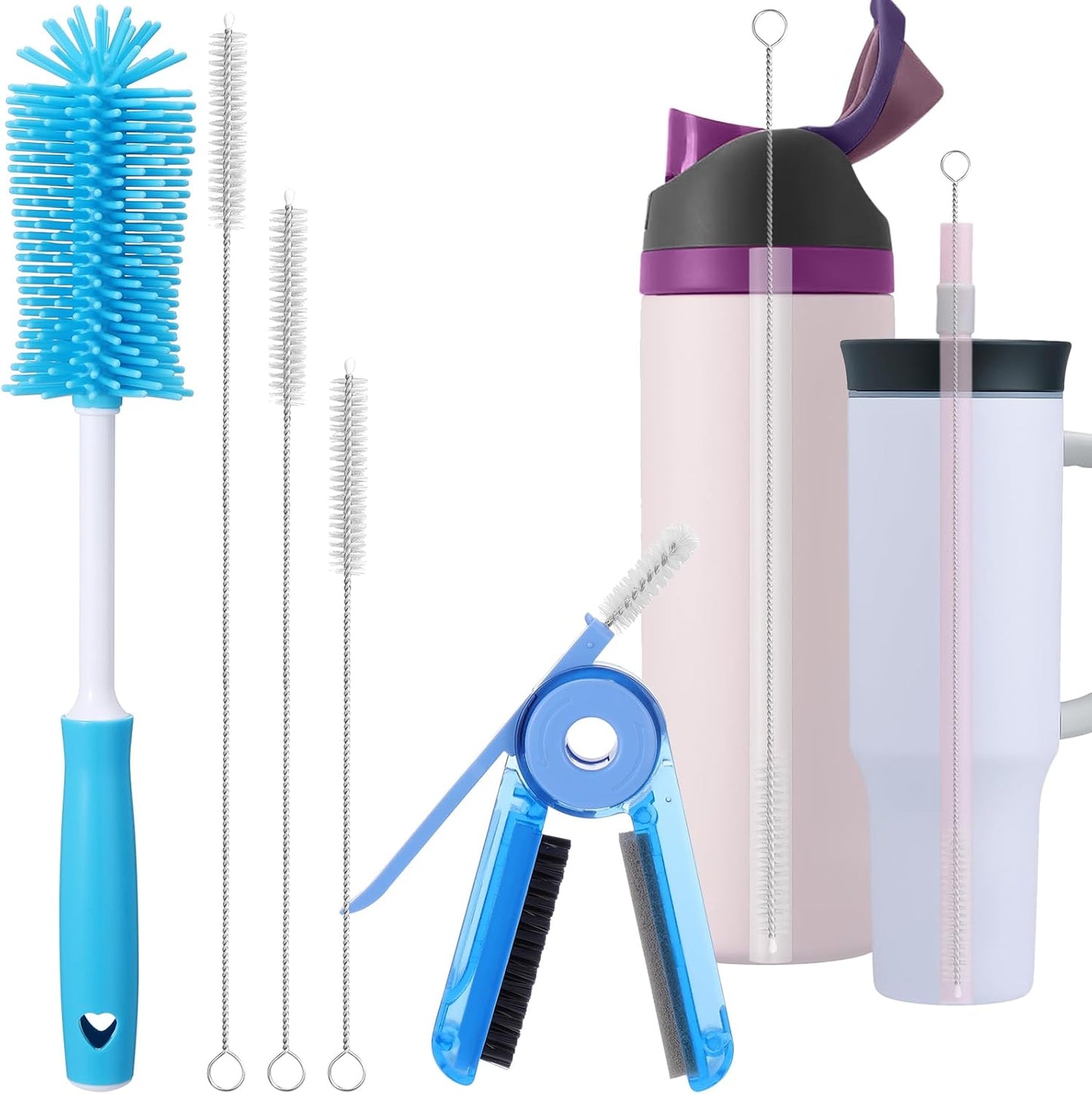 XANGNIER 5 in 1 Bottle Cleaning Brush Set,Multifunctional Water Bottle Brush and Straw Cleaner Brush,Cleaning Tool Kit for Owala/Stanley/Yeti/Simple Modern Tumbler Cup Accessories,Kitchen Gadgets