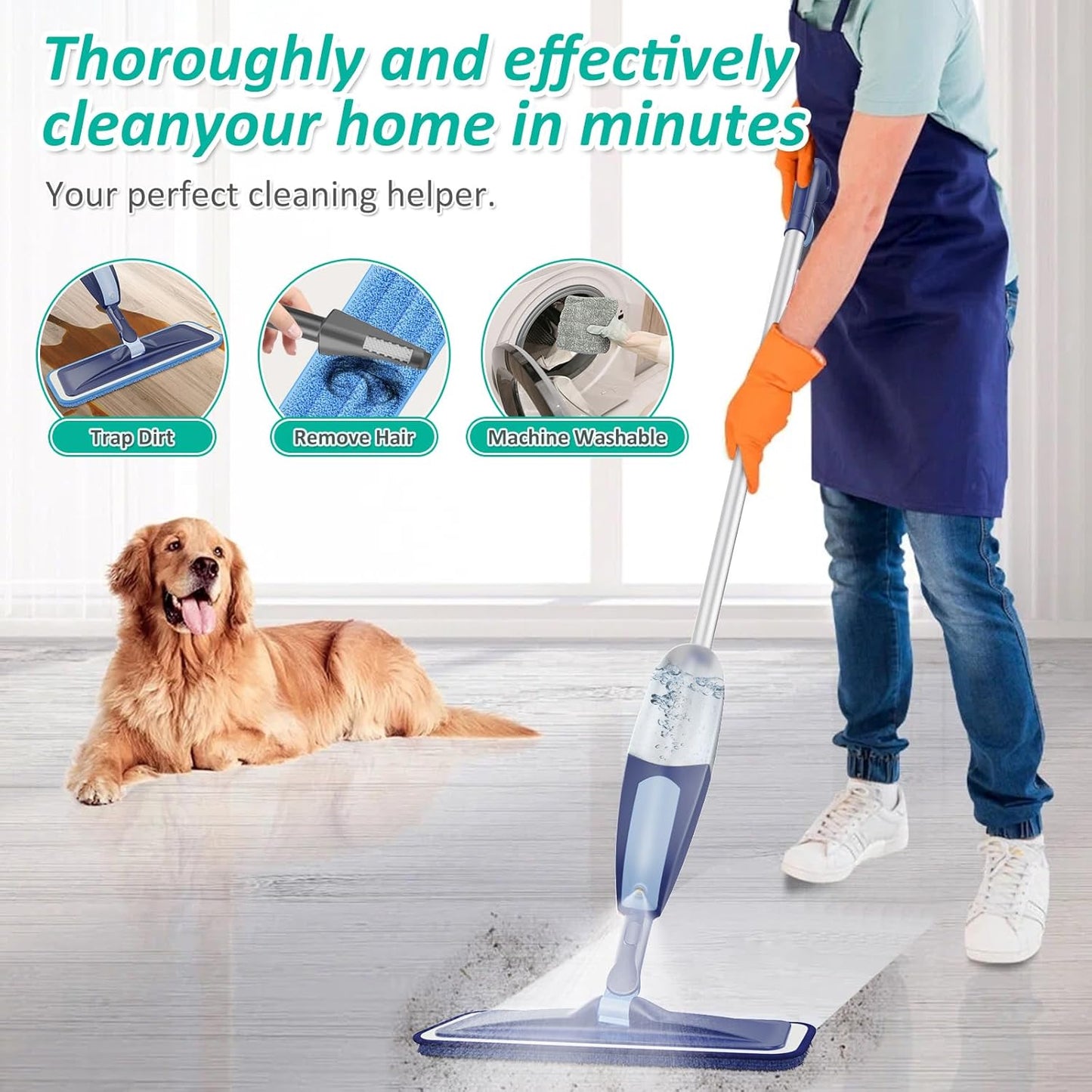 Spray Mops for Floor Cleaning, TRAV-ROUND Microfiber Wood Floor Mop with 5 Reusable Washable Pads for Dry Wet Cleaning on Hardwood Laminate Wood Ceramic Vinyl Tile