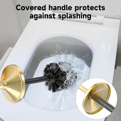 Bronze Toilet Brush and Holder，Extra Long Handled Toilet Brush for Bathroom，Stainless Steel Heavy Duty Toilet Bowl Brush,Deep Cleaning Modern Toilet Cleaner Brush -Space Saving, Covered Brush, Durable