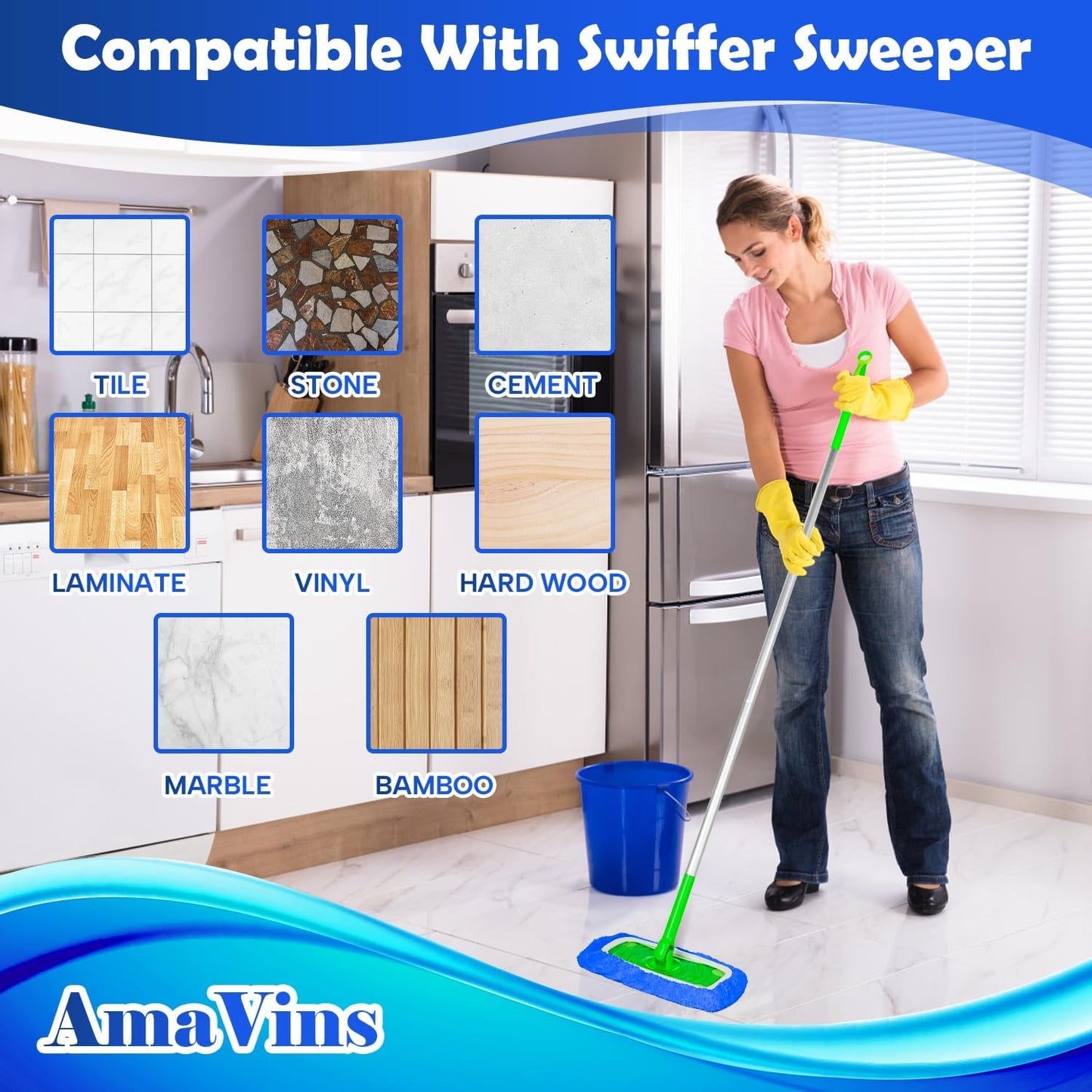 AmaVins 5 Pack Reusable Microfiber Mop Pads Compatible with Swiffer Sweeper Mop, Wet and Dry Flat mop Cover, Washable Mop Pads for Surface/Hardwood Floor Cleaning (Mop is Not Included)