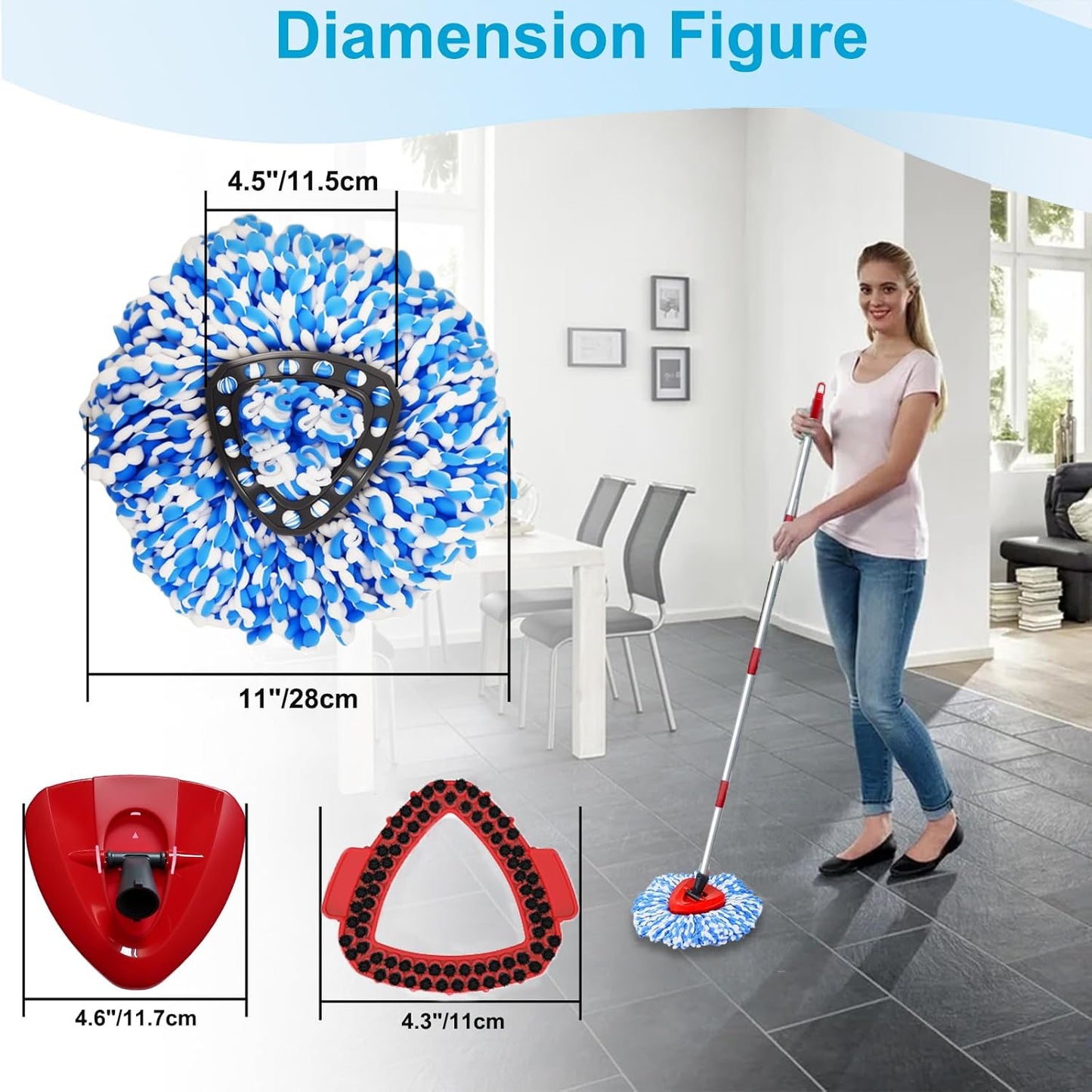 O-Cedar Spin Mop Head, Base Replacement for EasyWring 1 Tank System, 6 Microfiber Mop Refills, 1 Base and 1 Scrub Brush Set Combo, White