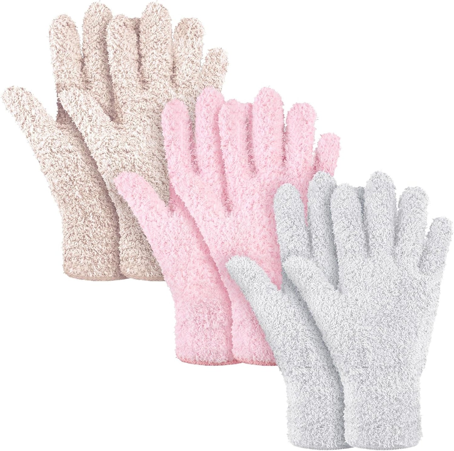Patelai 3 Pairs Microfiber Plant Dusting Gloves Leaf Cleaning Gloves for Indoor Plants, Blinds, Furniture, House (Green Yellow,Blue,Pink,Medium)