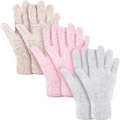 Patelai 3 Pairs Microfiber Plant Dusting Gloves Leaf Cleaning Gloves for Indoor Plants, Blinds, Furniture, House (Green Yellow,Blue,Pink,Medium)
