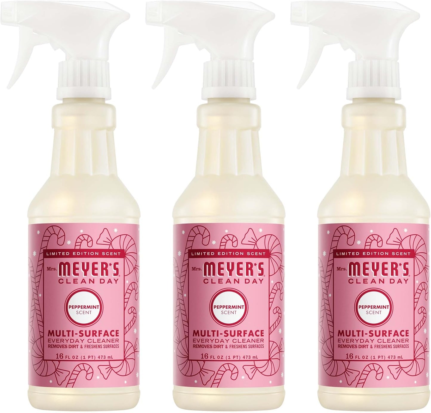 Mrs. MEYER'S CLEAN DAY Multi-Surface Everyday Cleaner, Peppermint Scent, 16 Fl Oz Bottle - 3 Pack