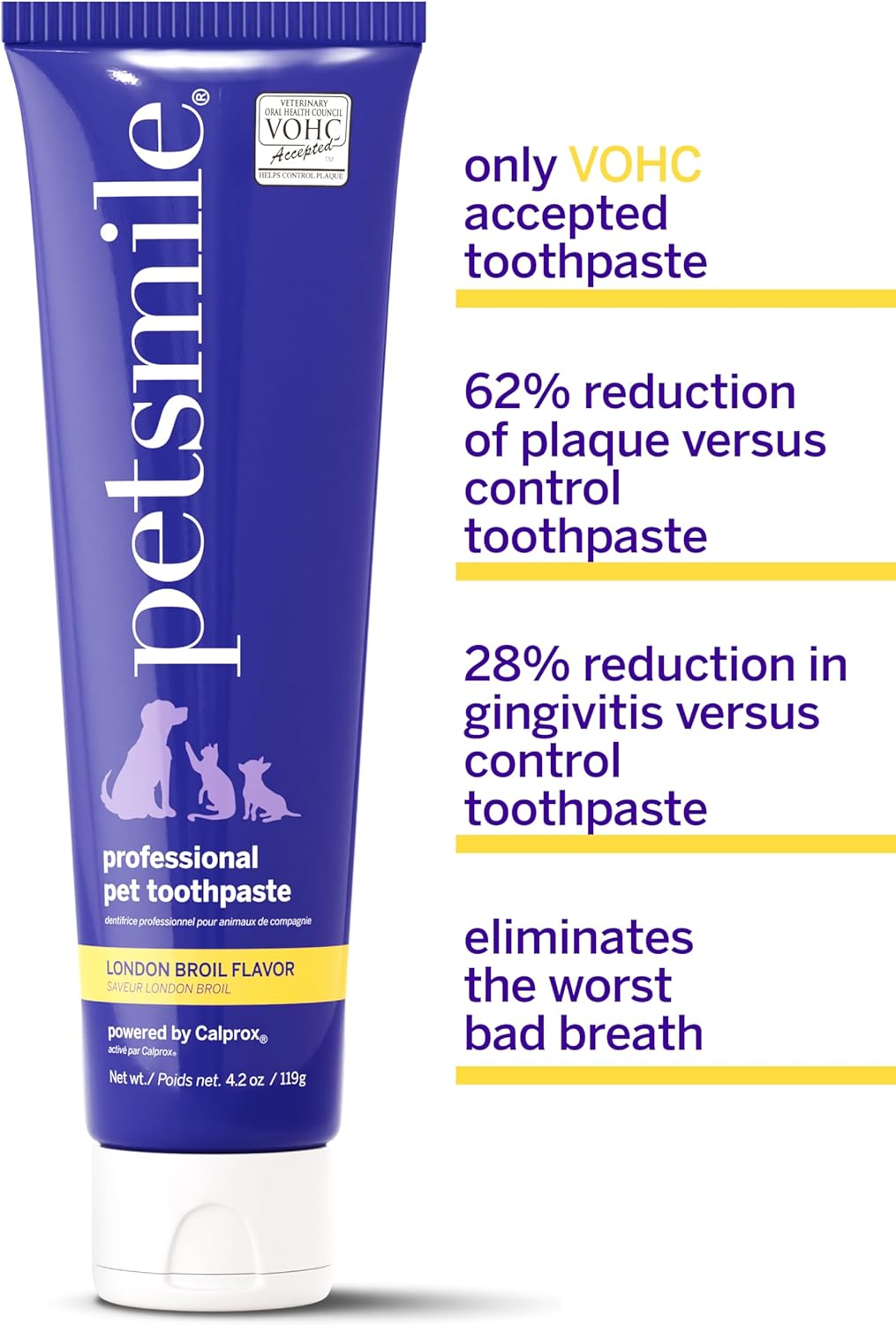 Petsmile Professional Pet Toothpaste for Cats & Dogs - VOHC Accepted Toothpaste - Clinically Proven to Control Plaque & Tartar Calprox Formula (London Broil, 4.2 Oz)