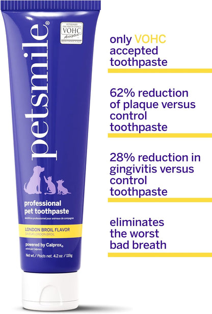 Petsmile Professional Pet Toothpaste for Cats & Dogs - VOHC Accepted Toothpaste - Clinically Proven to Control Plaque & Tartar Calprox Formula (London Broil, 4.2 Oz)