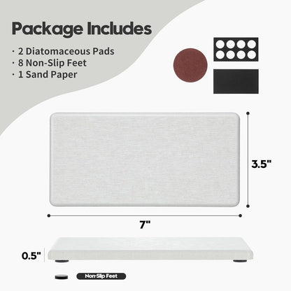 2PCS Water Absorbing Stone Drying Tray for Kitchen Counter & Bathroom Sink, Diatomite Faucet Splash Guard, Soap Dispenser Rack & Sponge Holder Caddy Organizer, Marble White (Printed Pattern), 9"x 3.5"