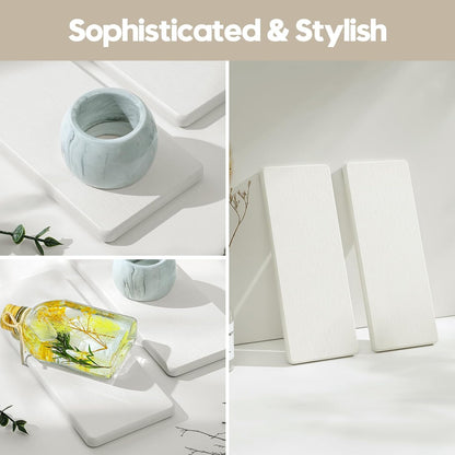 2PCS Water Absorbing Stone Drying Tray for Kitchen Counter & Bathroom Sink, Diatomite Faucet Splash Guard, Soap Dispenser Rack & Sponge Holder Caddy Organizer, Marble White (Printed Pattern), 9"x 3.5"
