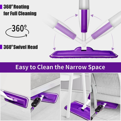 Mops for Floor Cleaning Wet Spray Mop with 14 oz Refillable Bottle and 2 Washable Microfiber Pads Home or Commercial Use Dry Wet Flat Mop for Hardwood Laminate Wood Ceramic