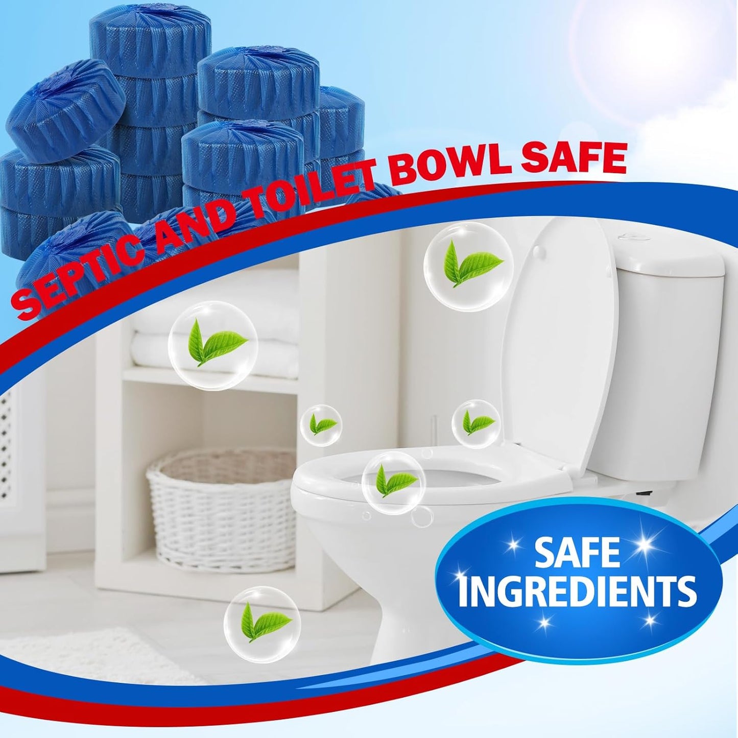 USKICH 20 Pack Toilet Bowl Cleaner Tablets,Blue Automatic Toilet Tank Cleaners, Long-Lasting Household Toilet Cleaners,Toilet flush Cleaning & Deodorizer