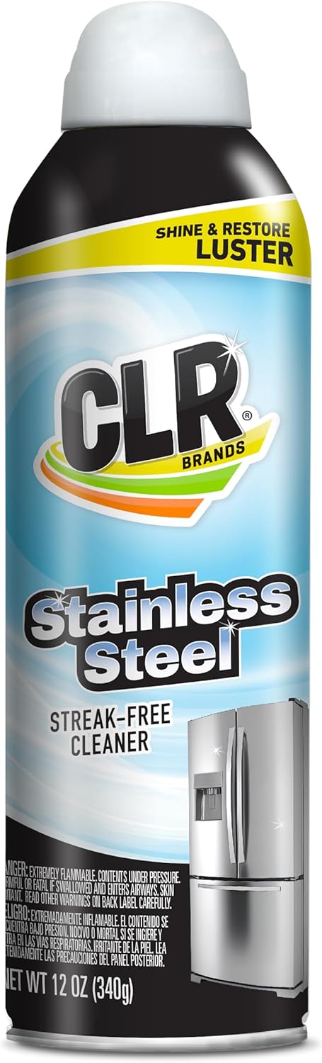 CLR Brands Spot Free Stainless Steel Cleaner - Removes Water Marks, Fingerprints and Residue from Refrigerators, Dishwashers, Ovens and More, Streak Free Shine - 12 Oz Spray Can (Pack of 1)