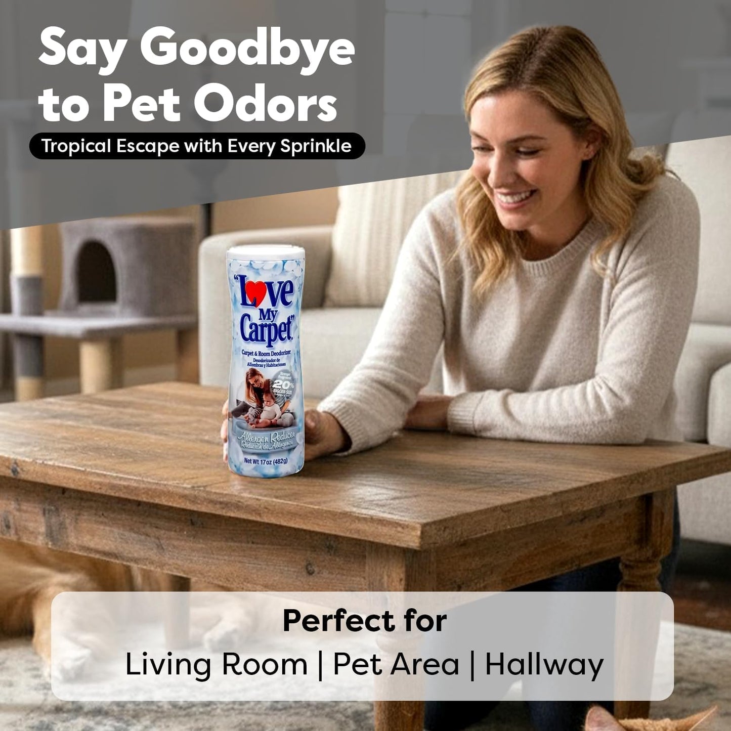 6 Love My Carpet | Carpet Deodorizer & Freshener Powder | 17 oz Pet Odor Eliminator for Strong Odor & Pet Urine | FRESH LINEN | Safe for Homes with Pets