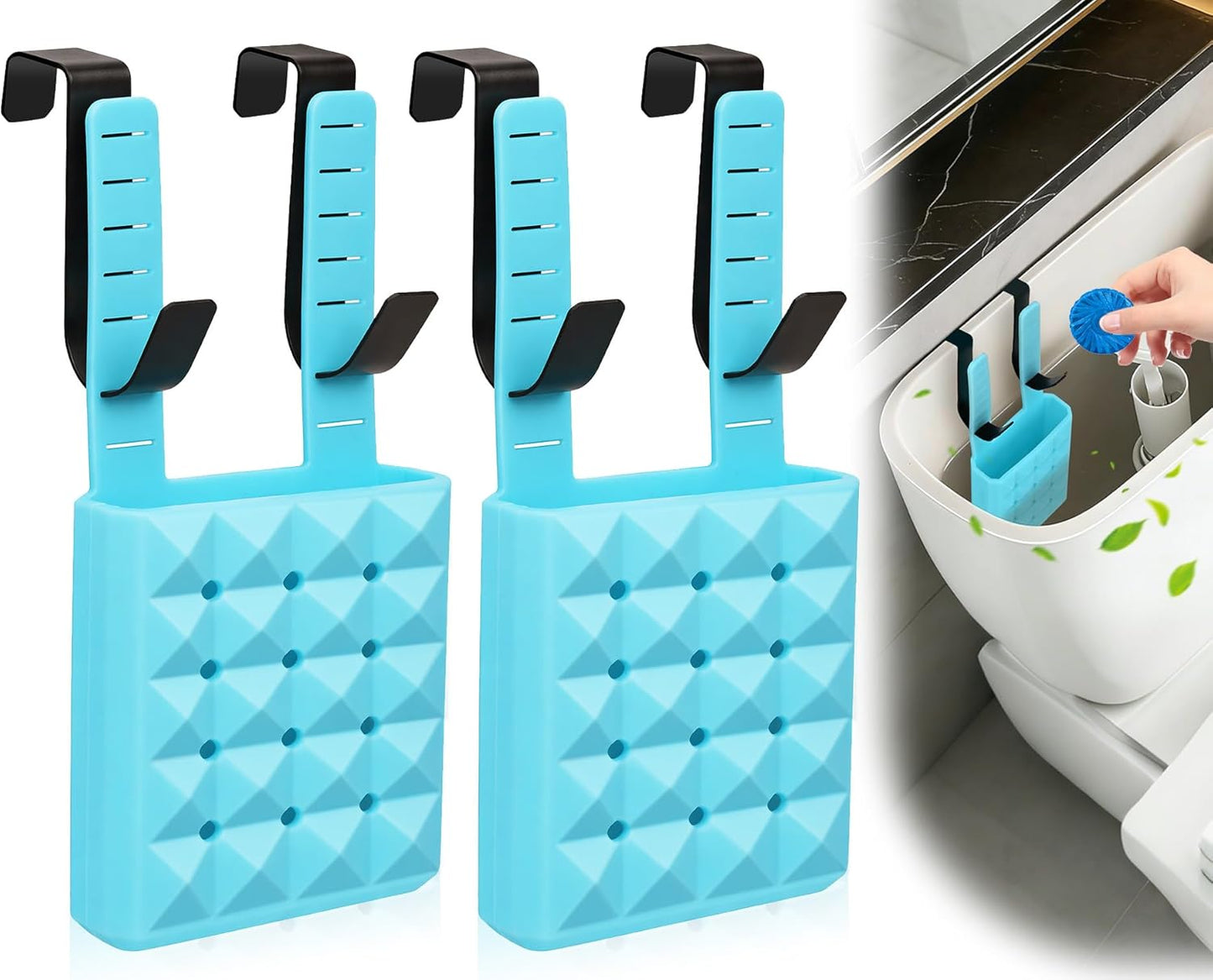 Adjustable Toilet Tank Cleaning Tablet Holder-Hanging Silicone Basket Carrier with Rustproof Hooks for Bowl Cleaner & Bleach Tablet Organizer, Accessory Fit Up to 7" Water Level