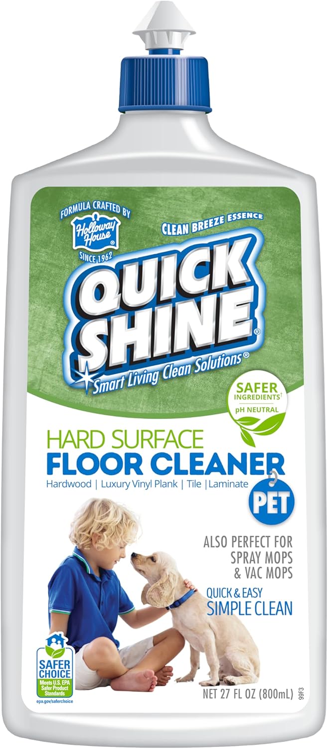 Quick Shine Hard Surface Pet Floor Cleaner 27 oz | Ready to Use, Removes Dirt, Streak Free, No Rinse | Hardwood, Laminate, Luxury Vinyl Plank LVT, & Tile | Safer for Kids, Pets & Our Environment