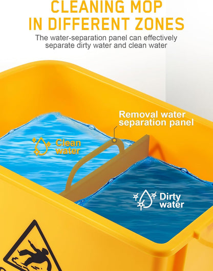 Ridgeyard 5.28 Gallon Side Press Yellow Mop Bucket with Wringer, Mop Bucket with Wringer Set for Home Use, Dirty Water Separator, 11x16.92x27.55 Inch