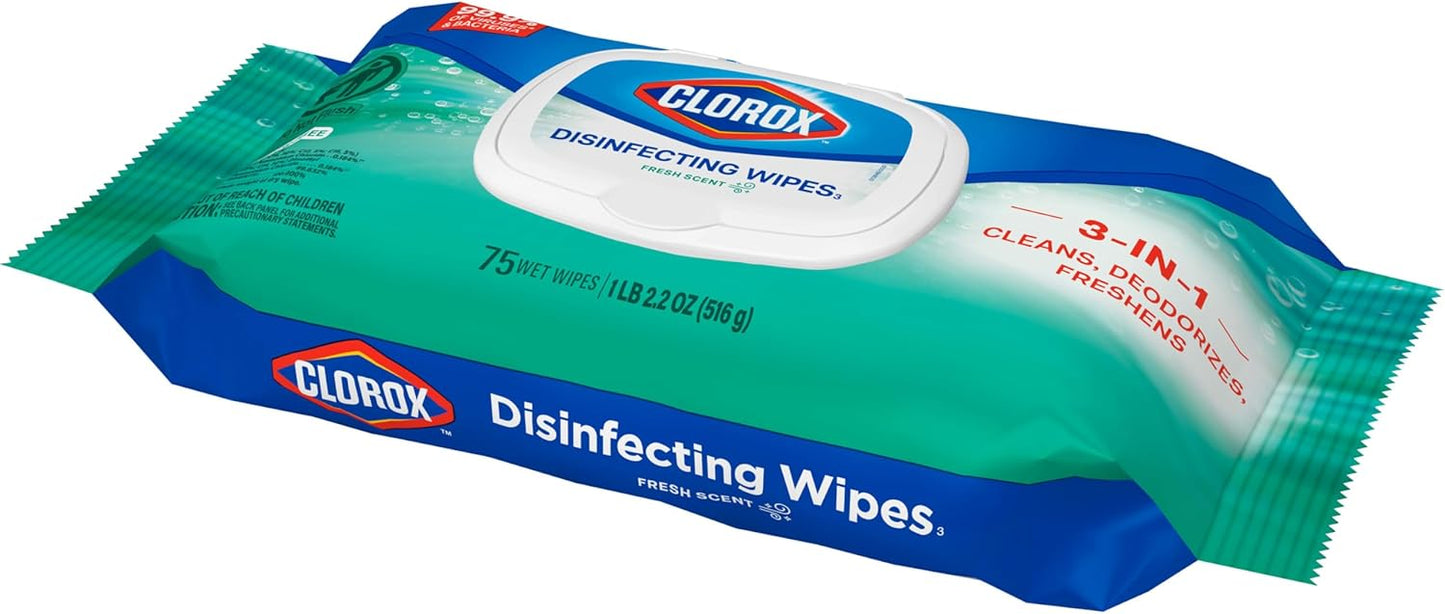Clorox Disinfecting Cleaning Wipes Flex Pack, Bleach Free, Crisp Lemon, 75 Count (Pack May vary)