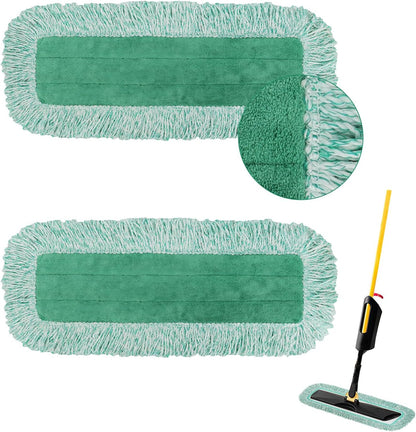 Commercial Products Dust Pad with Fringe for Rubbermaid 18” - 18 Inch Green Microfiber Dust Mop Refills Heavy-Duty Cleaning for Hardwood/Tile/Laminated Floors in Kitchen/Lobby/Office (6 Counts)
