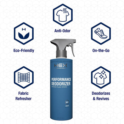 HEX Performance Deodorizing Spray, Fresh, 22oz - Awesome for Shoes, Gear, Activewear & Fabrics, Yoga Mats & Gym Equipment, Carpet, Pets, Odor Eliminator & Fabric Refresher Spray