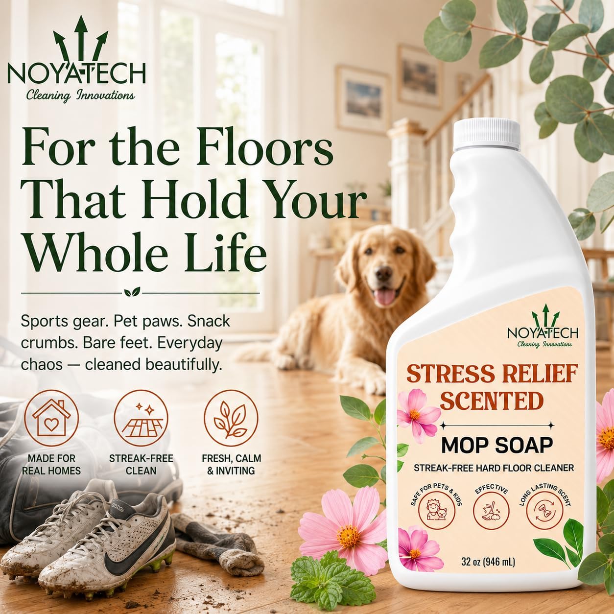 NOYATECH Scented Mop Soap – Stress Relief Aromatherapy Floor Cleaner Concentrate | Non-Toxic, Pet Safe, No Residue | Safe for Hardwood, Tile, Marble, Stone & Grout | All Mop Types | Made in USA