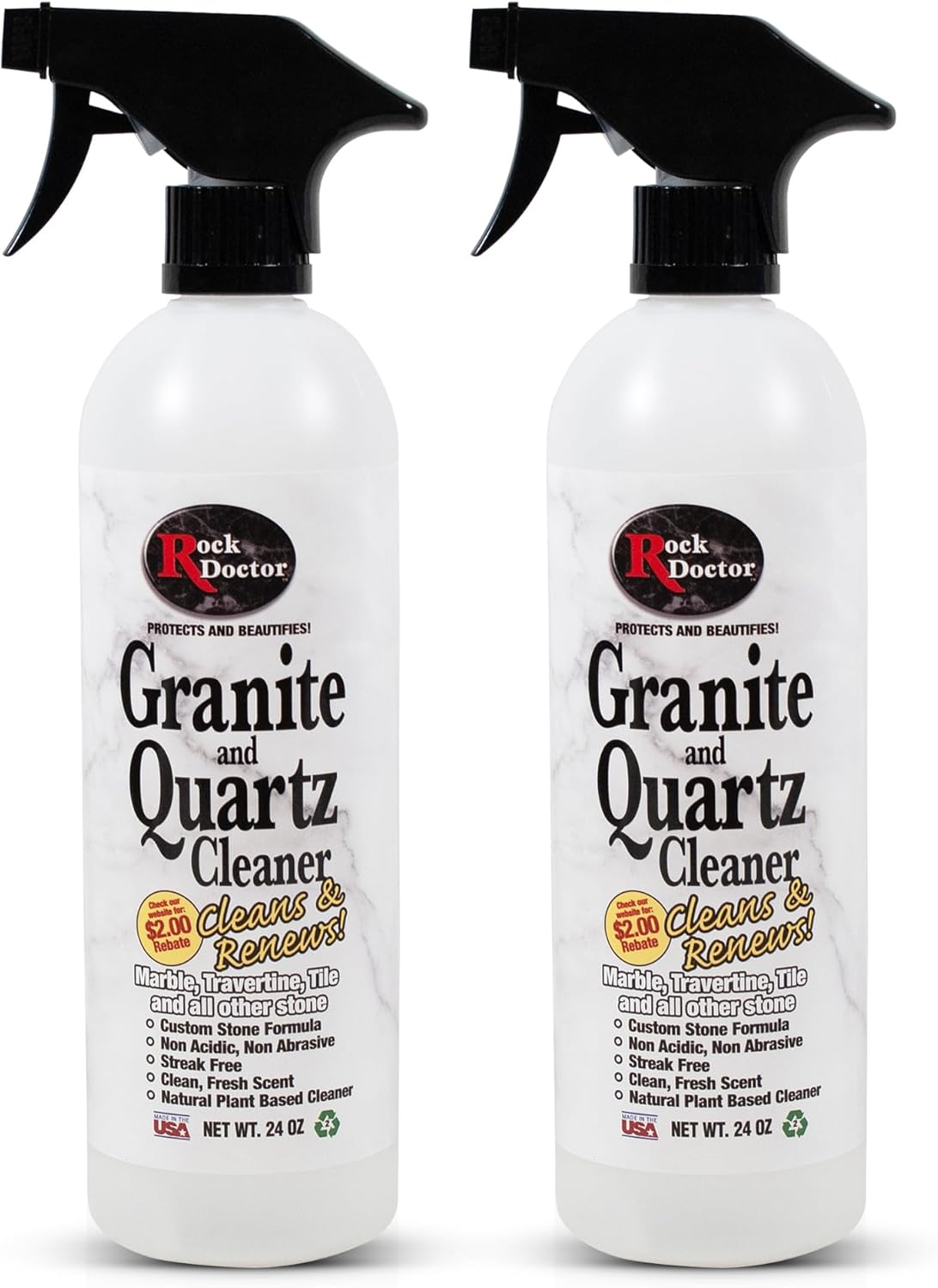 Rock Doctor Granite & Quartz Cleaner Spray 24 oz. bottle, Tile Cleaner, Marble Cleaner, Kitchen Countertop Cleaner, Streak-Free Shine Pack of 2