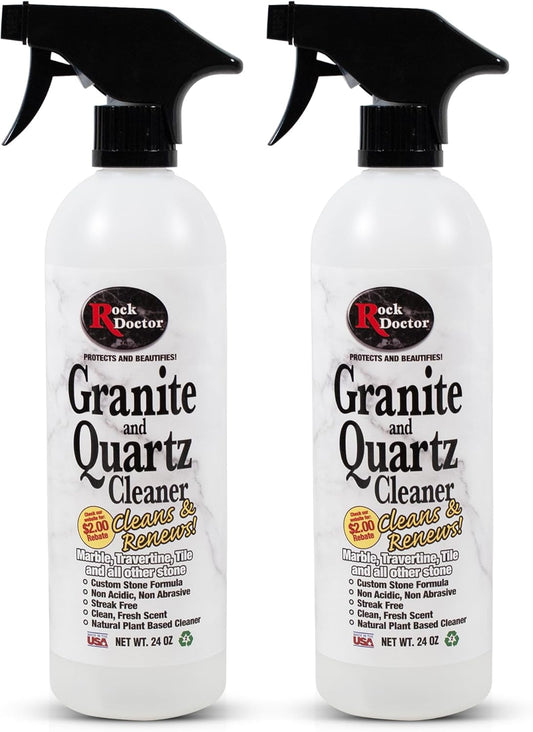 Rock Doctor Granite & Quartz Cleaner Spray 24 oz. bottle, Tile Cleaner, Marble Cleaner, Kitchen Countertop Cleaner, Streak-Free Shine Pack of 2