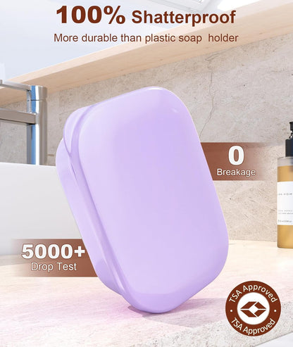 Quatish Leakproof Soap Dish with Lid & Draining Layer, Shatterproof Travel Bar Soap Holder Case Container, Portable Travel Size Toiletries Essentials for Camping, Gym, Bathroom, Black