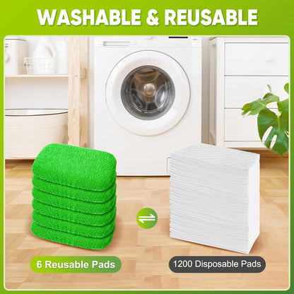 6-Pack Reusable Mop Pads Compatible with Sweeper Mop - 100% Coral Fleece Washable Refills - Microfiber Dry & Wet Sweeping Cloths for Multi-Surface/Hardwood Floor Cleaning