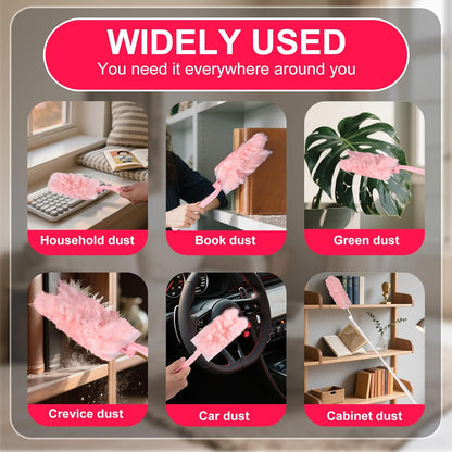 ITTAR 30 Count Duster Refill kit, Dust Cleaning Supplies with Extension Pole, Fan Feather Dusters with 2 Types Handle for Cleaning Home, Celling Fan, Blinds, Furniture, Vent & Shelves-Pink