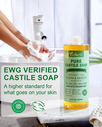 Yoken Castile Soap Liquid EWG Verified(1 Gallon, Unscented) Pure-Castile Liquid Soap for Body, Face, Hand, Pets, Laundry, Dish Soap and More - Made With Organic Oil, Vegan, Clean & Gentle, Versatile