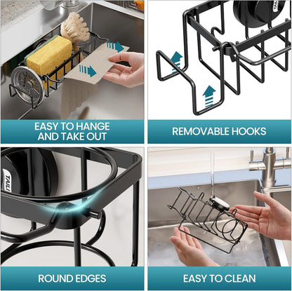 TAILI Sponge Holder for Kitchen Sink with Strong Suction Cup, Rustproof Aluminum Sink Caddy for Sponges, Removable Sponge Holder, Dish Brush for Scraper - Silver