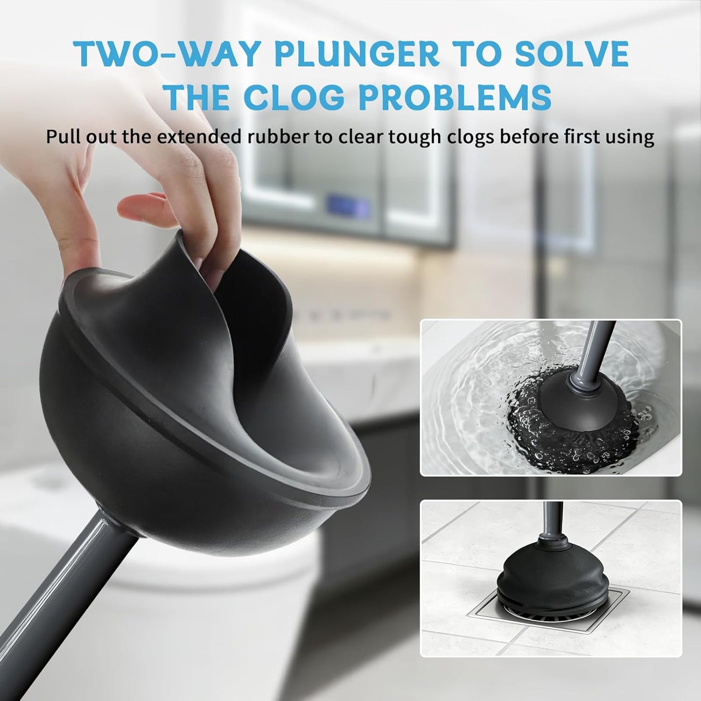 Sellemer Toilet Brush and Plunger Set, Curved Design Head for Deep Cleaning, Heavy Duty Toilet Bowl Brush and Plunger Combo with Holder for Bathroom Cleaning, Black, 1 Pack