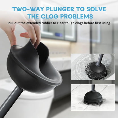 Sellemer Toilet Brush and Plunger Set, Curved Design Head for Deep Cleaning, Heavy Duty Toilet Bowl Brush and Plunger Combo with Holder for Bathroom Cleaning, Black, 1 Pack