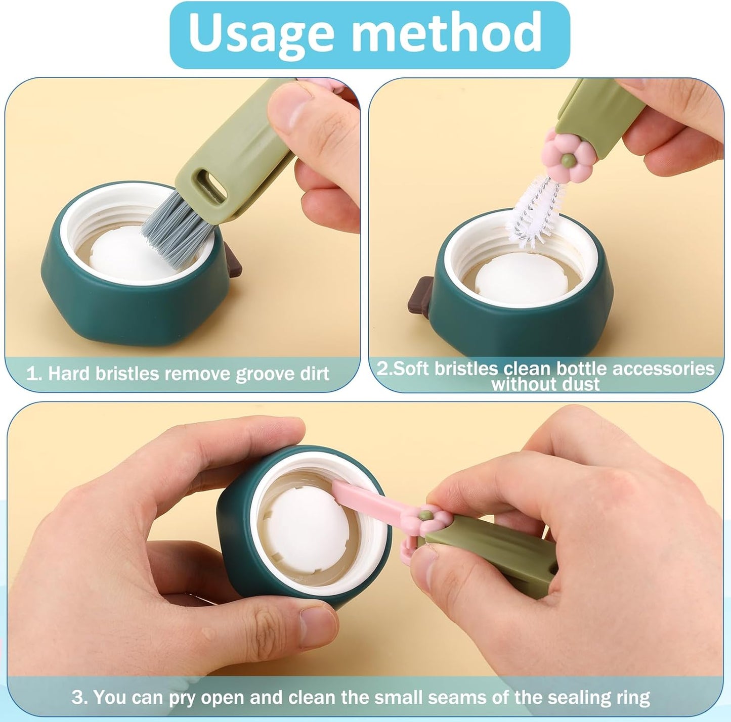 3Pcs 3 in 1 Cup Lid Cleaning Brush with 3Pcs 7.87inch Straw Cleaning Brush, Multifunctional Gap Cleaning Brush Portable Cup Brush Cleaner for Water Bottle Cup Lids Gaps Corners Straw Cleaning