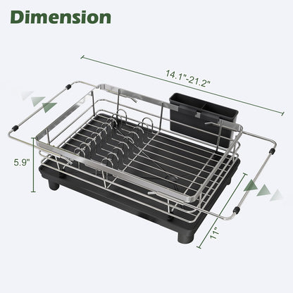 JASIWAY Dish Drying Rack in Sink, Expandable Stainless Steel Dish Drainers for Kitchen Counter, Dish Dryer Rack for Inside Sink, Over The Sink Dish Racks with Utensil Holder, Silver