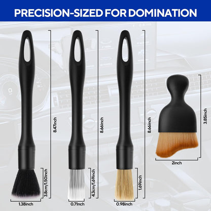 7PCS Car Detailing Brush Kit - Ultra Soft Boars Hair Car Interior Detailing Brushes, Includes 4 Different Brushes, Multi-use for Cleaning Interior or Exterior - Perfect Car Accessory Gift