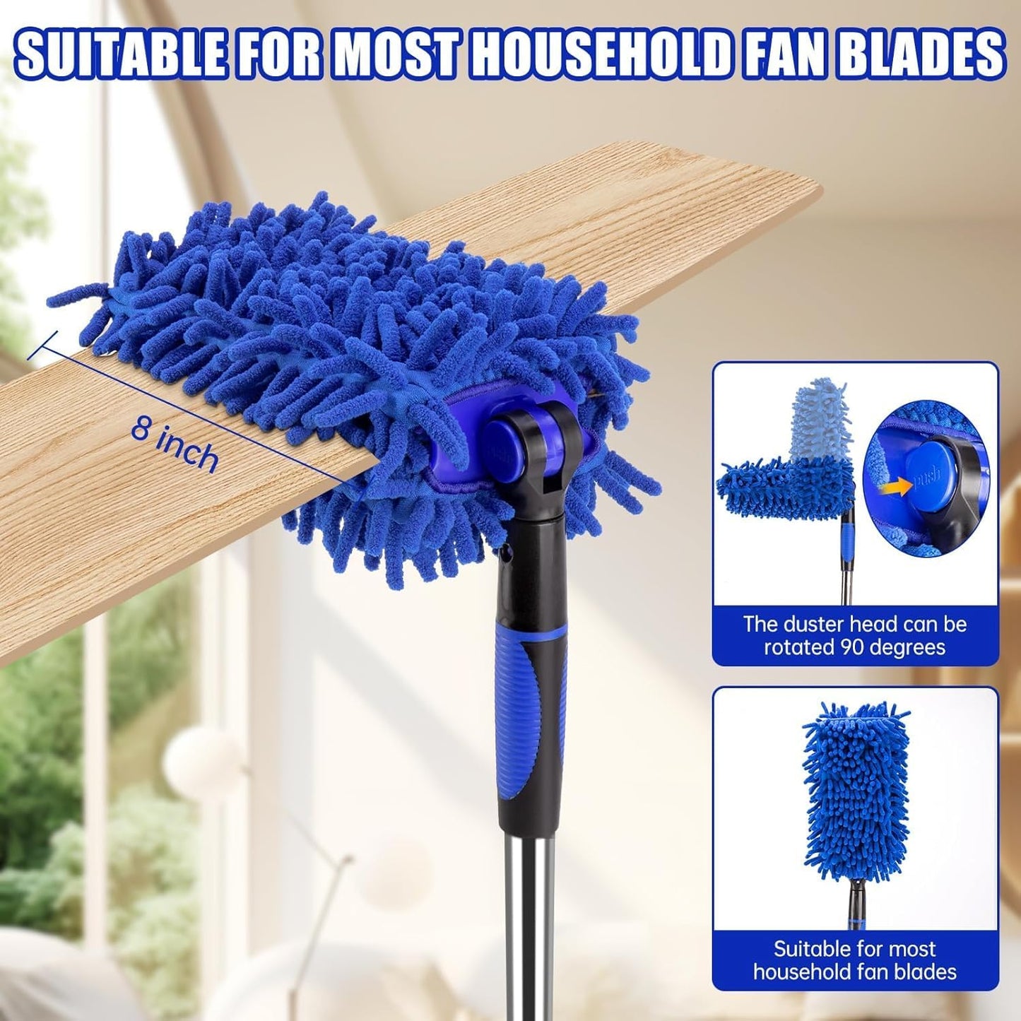 CALBEAU Ceiling Fan Cleaner Duster with 80" Extension Pole, Flexible and Washable Chenille Fan Duster for High Ceiling Fan Blades Light Fixtures Furnitures