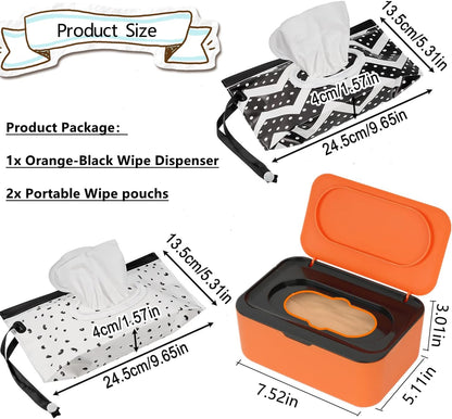 Wipe Dispenser White,Reusable Flushable Wipe Holder Set with 2Pcs Refillable Portable Wipe Bag for Baby Adult Bathroom,Wipe Container with Lids Keeps Wipes Fresh,Baby Shower New Mom Gifts