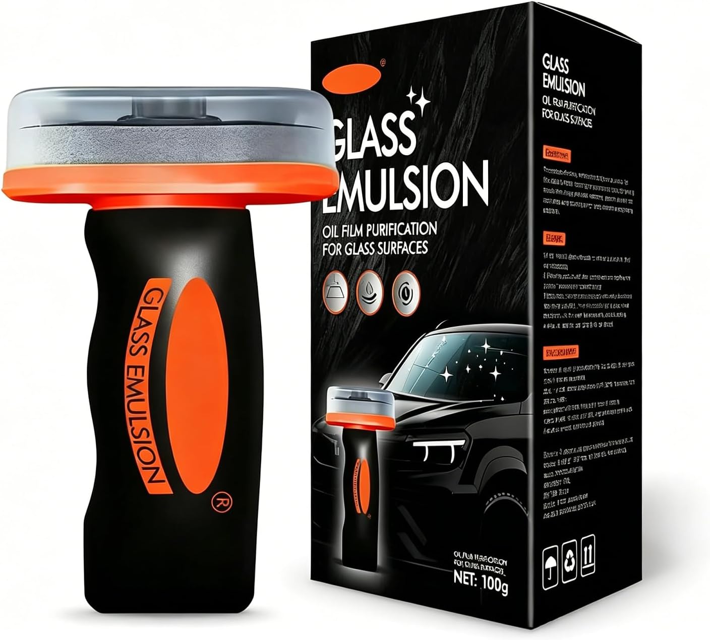 Glass Emulsion Cleaner, Car Glass Oil Film Remover, Roll-On Glass Guard with Brush, Anti-Fog Windshield Cleaner Removes Oil Grease Fog for Clear Driving Visibility