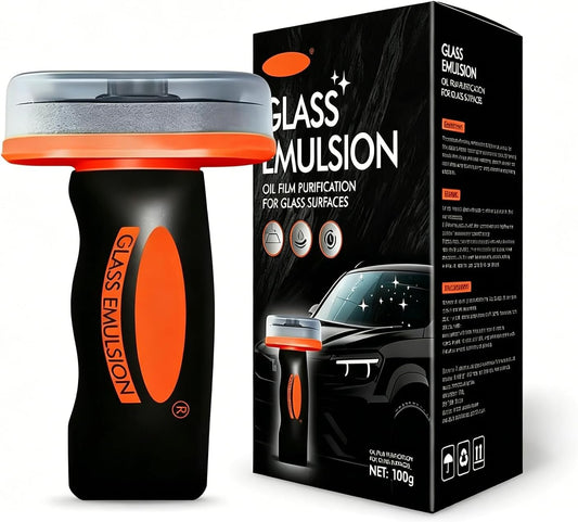 Glass Emulsion Cleaner, Car Glass Oil Film Remover, Roll-On Glass Guard with Brush, Anti-Fog Windshield Cleaner Removes Oil Grease Fog for Clear Driving Visibility